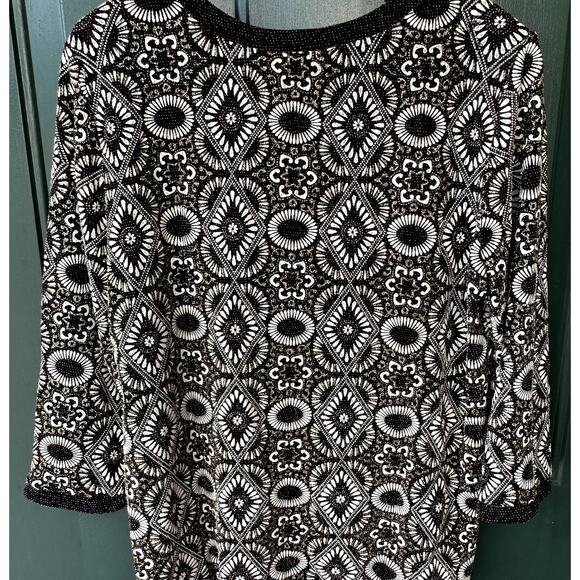 Alfred Dunner Sz L Metallic Gold Black & White Tile Print Sweater Event Dressy - Picture 5 of 6